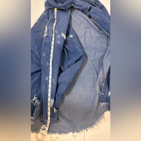 Missguided Plus Super Distressed Hem Denim Shirt Jacket Dress Blue Sz Large ASOS - Picture 11 of 13